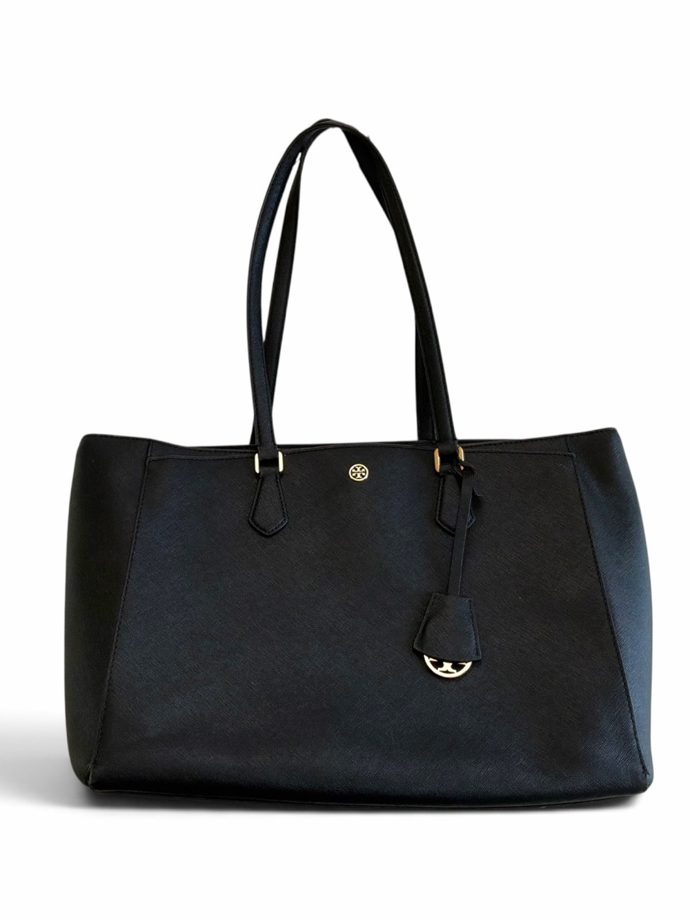 Tory Burch Black Large Robinson Saffiano Leather Tote 15 inch Size